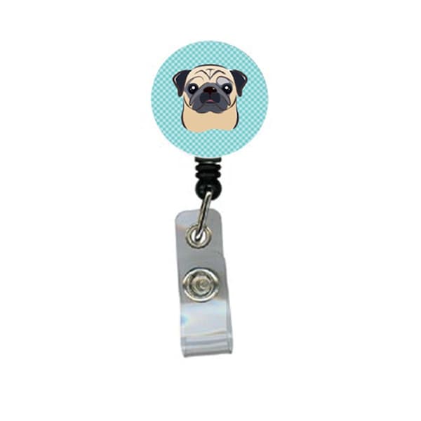 Teacher&Aposs Aid Checkerboard Blue Fawn Pug Retractable Badge Reel TE2924921 - main